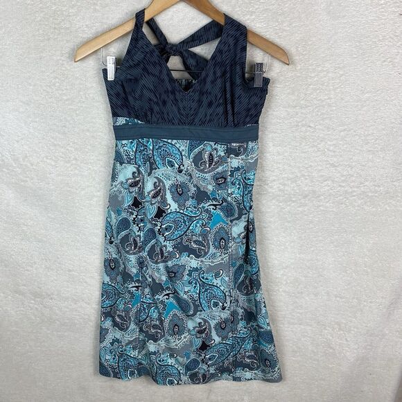 Athleta Pack Everywhere Blue Halter dress‎ Size 4 Paisley Beach Tennis Prep - Picture 1 of 10